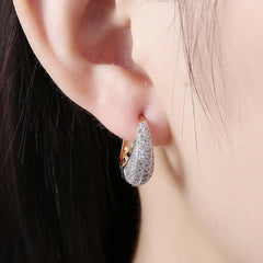 26 Stone Teardrop Pave Huggie Earringin 18K White Gold Plated