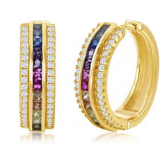 18K Gold Plated Rainbow Pav’e Hoop Earrings - 2 Styles ITALY Design