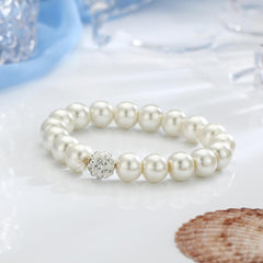 3 Piece Pearl and Shamballa Jewelry Set With Crystals 18K White Gold Plated Set in 18K White Gold Plated ITALY Design