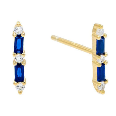 14K White Gold Plating Blue Cubic Zirconia Linear Earrings