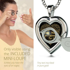 925 Silver Heart Jewelry Set I Love You Necklace in 120 Languages and Crystal Earrings